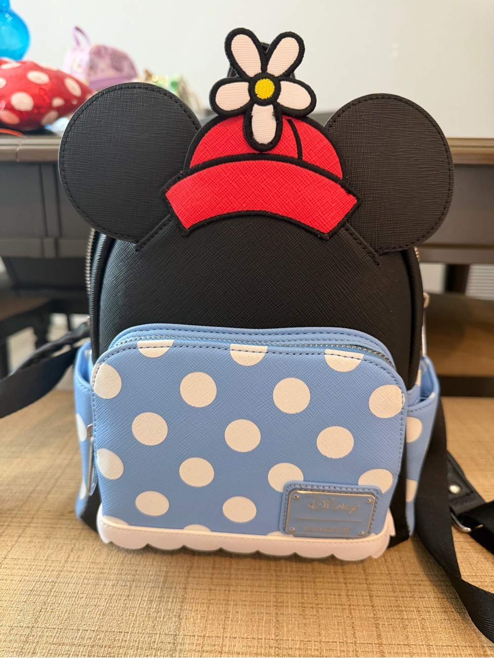 Loungefly Minnie Mouse Polka Dot Mini Backpack - Black, Light Blue, Red, White